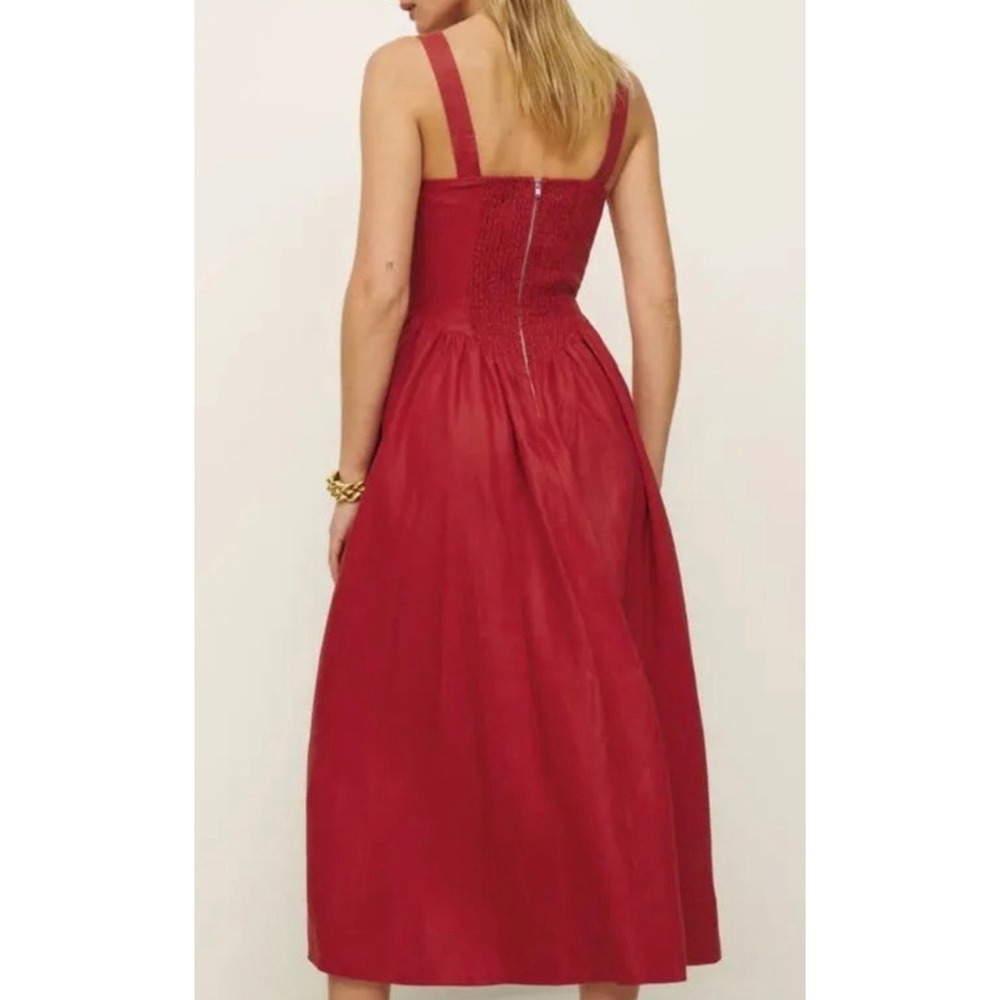 Reformation Balia Linen Dress Sundried Tomato Red Midi Ruched Bust Size 8 NEW - Picture 4 of 7